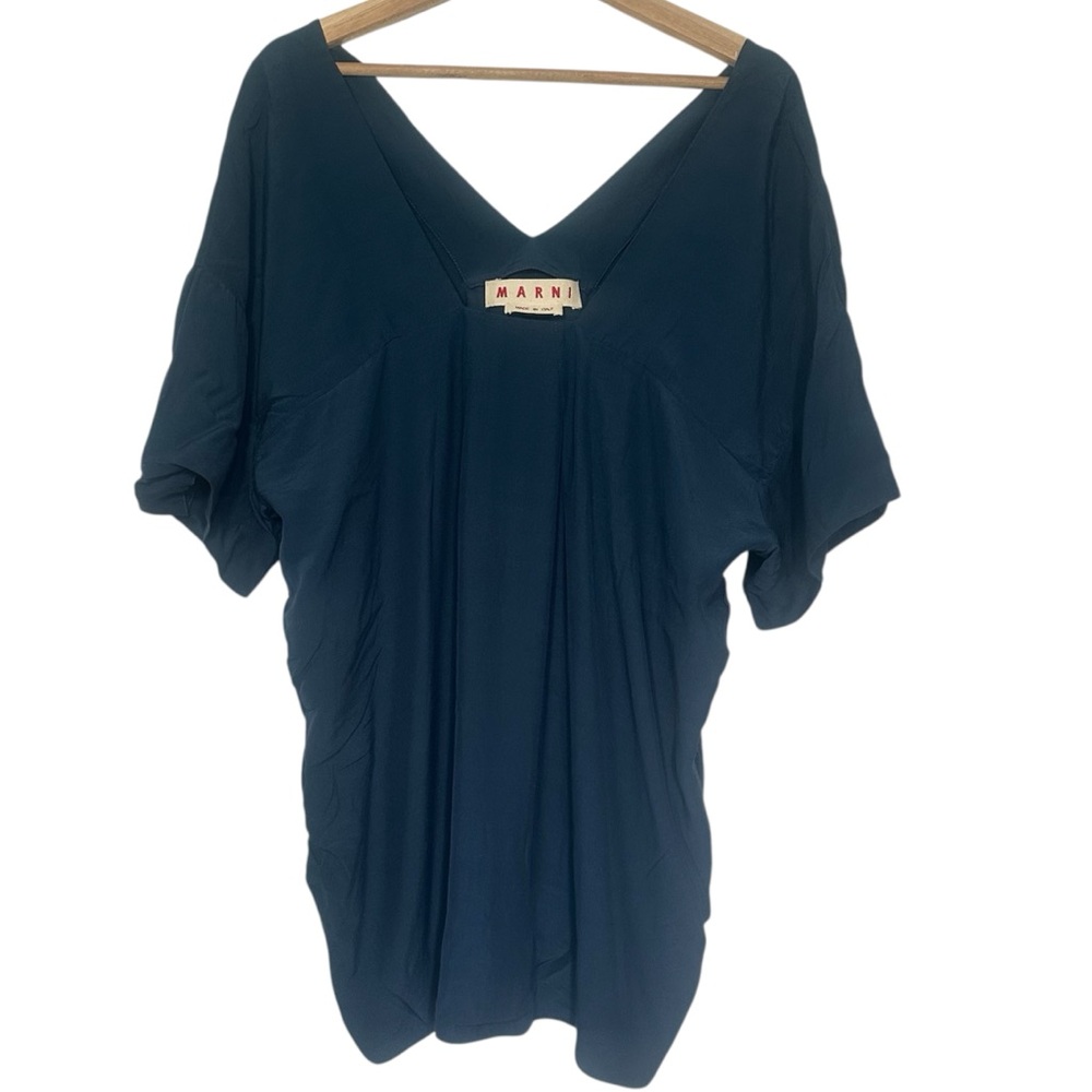MARNI MADE IN ITALY Navy Blue Deep Vneck blouse with side pockets Size 42 (S/M)
